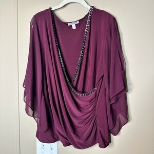 Women's Draped Blouse with Beaded Neckline